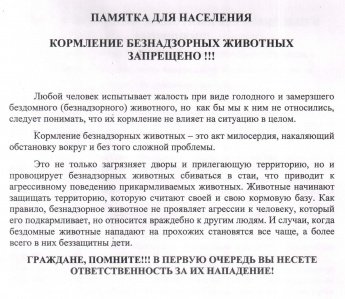 ВНИМАНИЕ!!! Кормление безнадзорных животных запрещено!